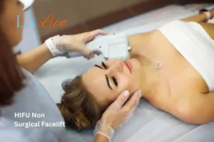 Woman having Hi-Fu to reduce wrinkles Brent Park.
