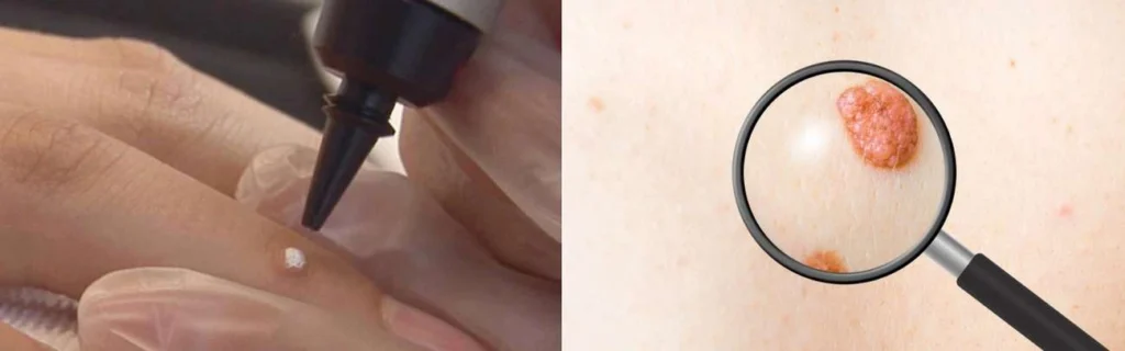 Person getting moles removed with cryopen Brent Park