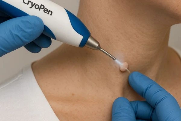 Person receiving cryotherapy Brent Park for skin tag removal