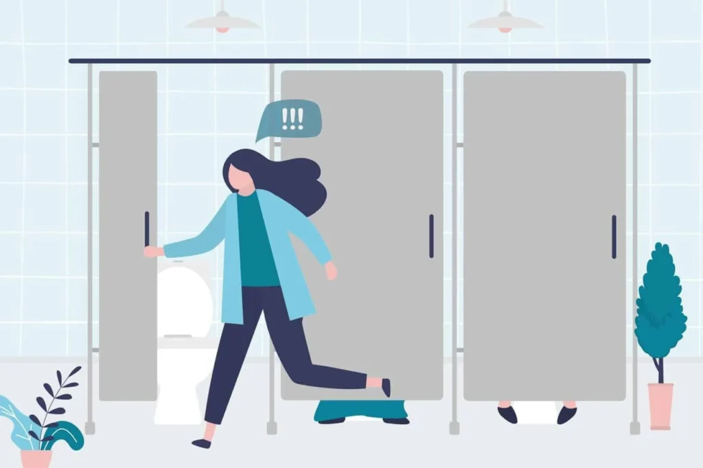 graphic of Urine incontinence Brent Park woman running to the toilet.