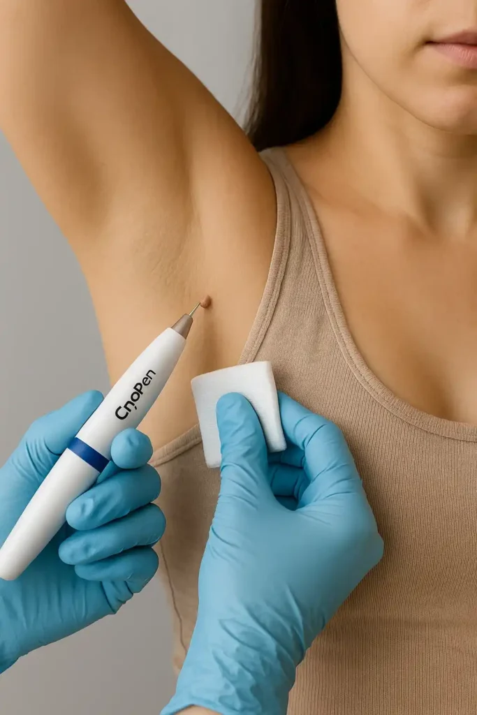 woman having cryopen to remove underarm skin tags Brent Park