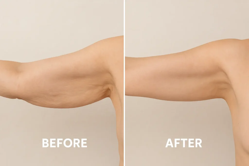Picture of LA LIPO Brent Park before and after results of skin tightening treatment on the upper arms.